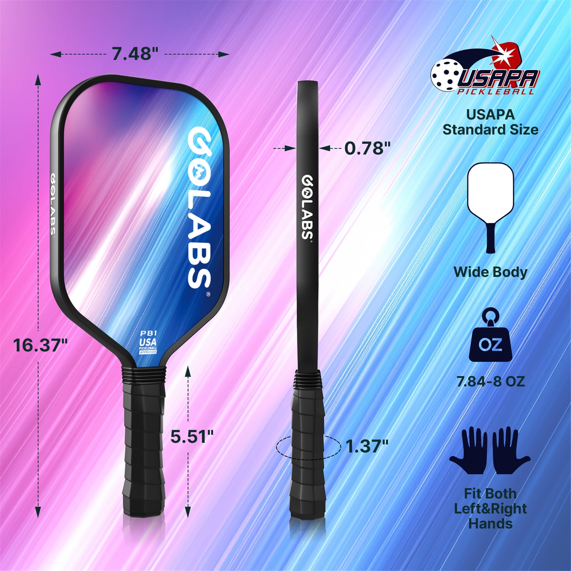 Golabs PB1 Pickleball Paddles Set, Durable Fiberglass Surface Paddles with 4 Balls for All Levels Adult & Beginner, Pink