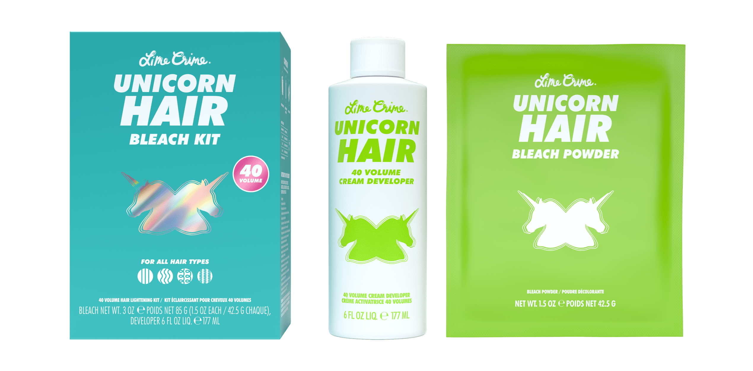 (3 pack) Lime Crime Unicorn Bleach Party, 40 Volume Hair Lightening Kit, 3 Piece Set (Unisex)