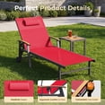thumbnail image 4 of Harbweb Outdoor Chaise Lounge Chair , 5-Position Adjustable Sun Tanning Chair with Pillow, Aluminum Patio Lounge Chair with Wheels & Armrests for Garden, Beach, Patio, Pool, Red, 4 of 8