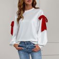 thumbnail image 2 of Plebaso Sweatshirts pour Femmes Nœud Papillon Manches Longues Sweatshirts Décontractés Mode Col Rond Pull Tops, 2 of 7