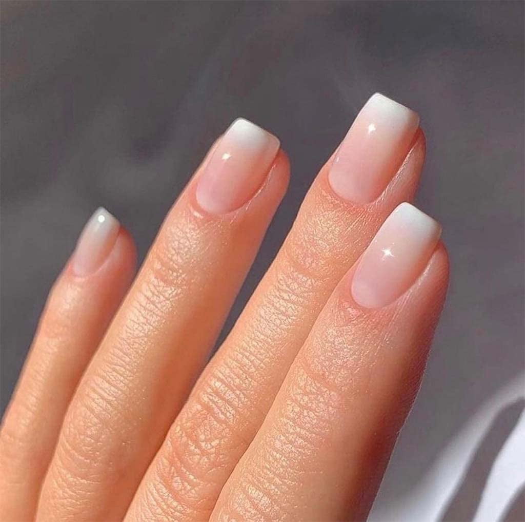 French Tip Press on Nails Short Fake Nails Square Acrylic Nails with Gradient Design Nude Press on Nails French Tip Press on Nails Short Fake Nails Square Acrylic Nails with Gradient Design Nude Press on Nails