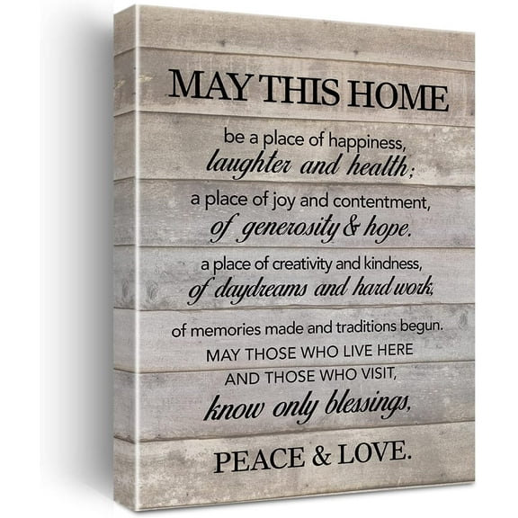 New Home Wall Art May This Home Be a Place of Happiness Canvas Print Inspirational Quote Framed Painting for Home Wall & Tabletop Decor Housewarming Gift