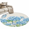 thumbnail image 2 of Blue Floral Round Area Rug 4 FT, Non Slip Indoor Outdoor Rug, Summer Botanical Hydrangeas Butterfly Washable Soft Circular Carpet Non-Shedding Floor Mat for Coffee Table Nursery Foyer Balcony, 2 of 8