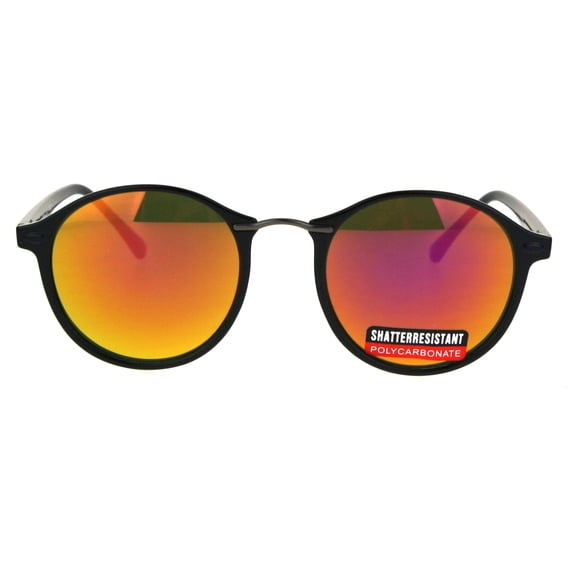 Mens Round Thin Plastic Retro Horn Rim Color Mirror Lens Sunglasses Black Fuchsia