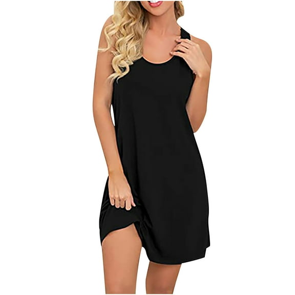 jsaierl Casual Dresses for Women O-Neck Sleeveless Sleep Dress Sleepwear For Knee Length Chemise Dresses for Women 2023