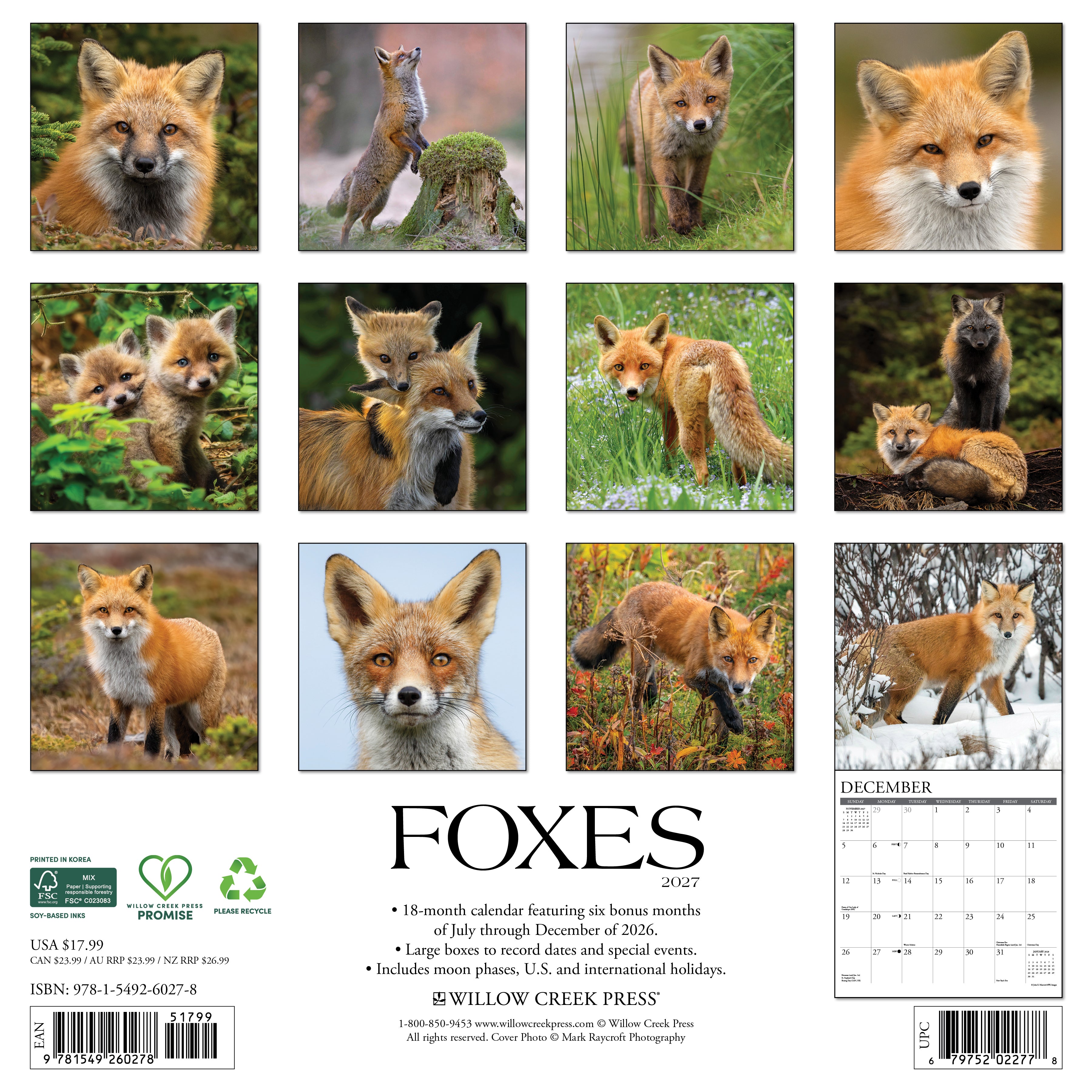 Willow Creek Press, Foxes 2027 Wall Calendar