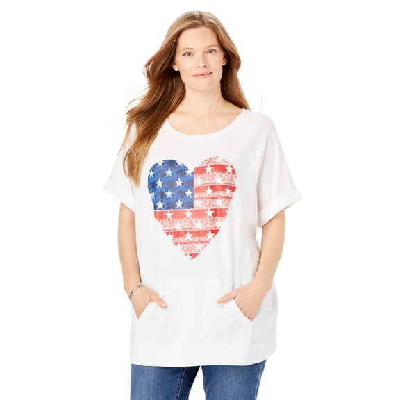 Woman Within Plus Size Americana Kangaroo Pocket Tee