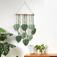 thumbnail image 3 of Tapiz de macramé con hojas para colgar en la pared, estilo bohemio, para decoración del hogar, para bodas, color verde, 3 of 4