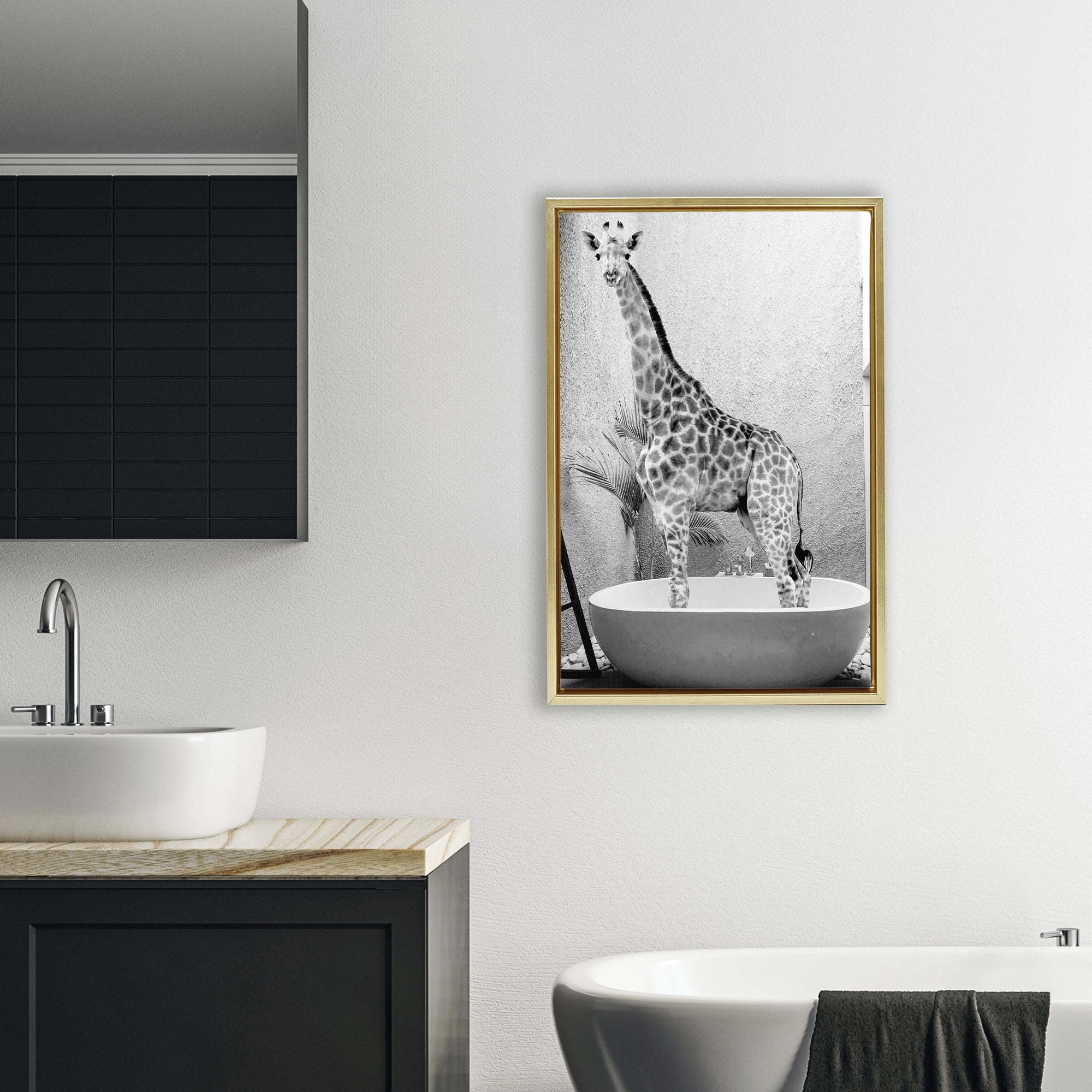 Stupell Industries Safari Bath Standing Tall Gold Framed Floater Canvas Wall Art, design by SD Graphics Studio