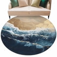 thumbnail image 2 of Dark Blue Round Living Room Rugs 5 ft, Gold Ocean Wave Beach Abstract Modern Art Washable Area Rug with Non-Slip Sturdy Edge Binding Round Carpet for Entryway Kitchen Bedroom Bathroom, 2 of 9
