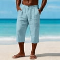 thumbnail image 2 of Horkkom Linen Shorts for Men Summer Breathable Elastic Waist Button Zipper Shorts Vacation Beach Casual Shorts with Pockets M, 2 of 10