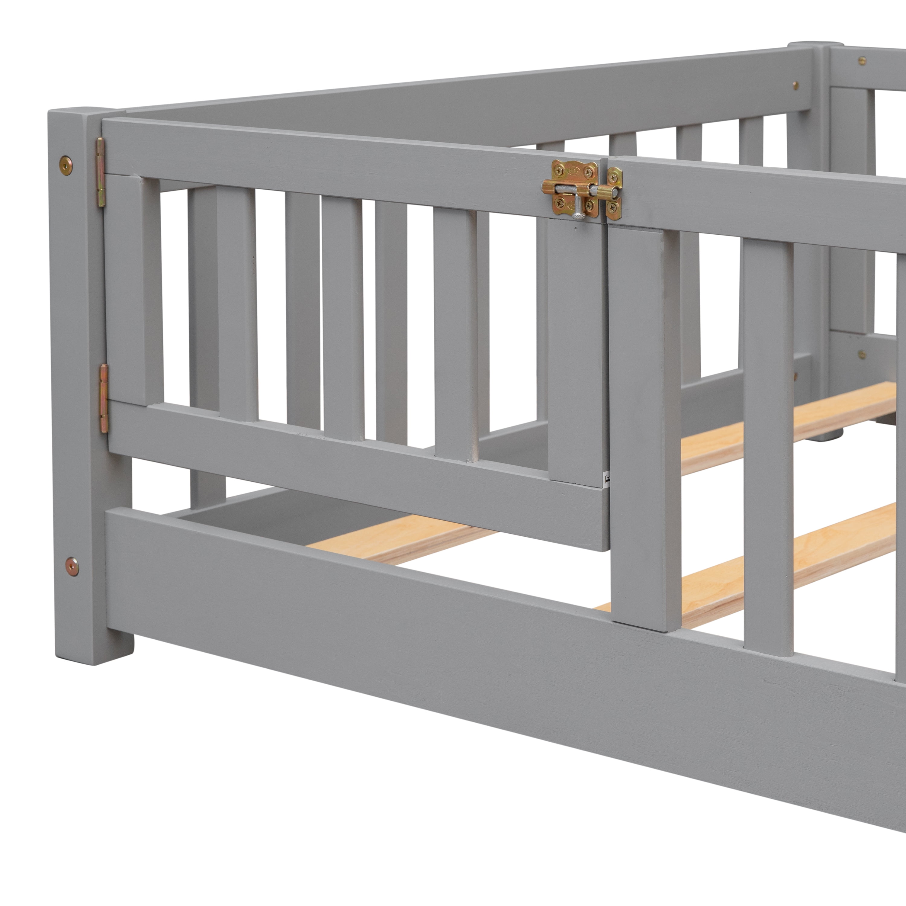 Miniyam Twin Size Toddler Floor Bed with Safety Guardrails, Gray