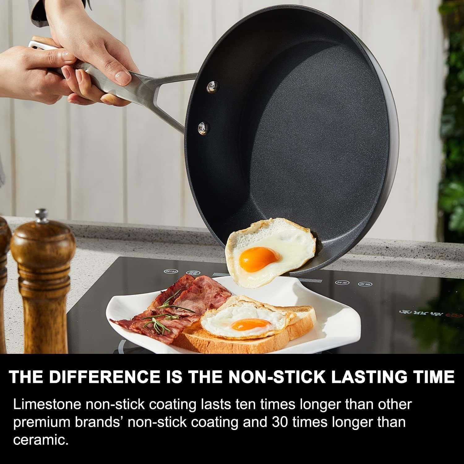 9 1/2 Inch Small Egg Pan with Lid, Titanium and Ceramic Nonstick Omelette Pan,Scratch-resistant, Induction Egg Skillet, Oven Safe to 700°F Pan for Cooking, Dishwasher Safe