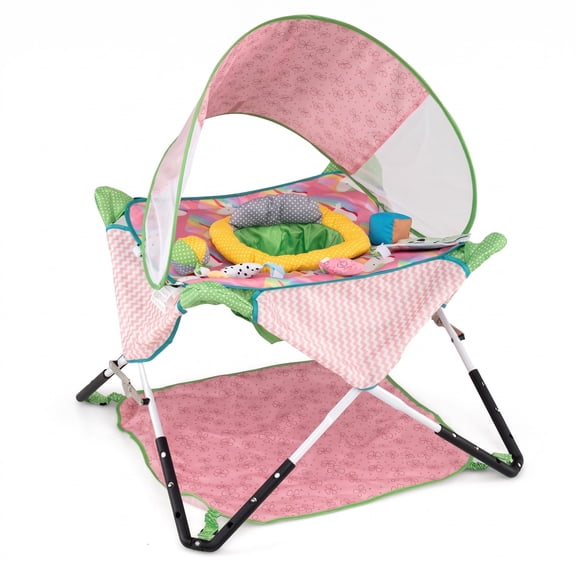 Airfind Foldable Portable Baby Jumper Indoor/Outdoor Infant Activity Center with Interactive Toys, 55 lbs Capacity, Polyester Fabric Frame, Pink