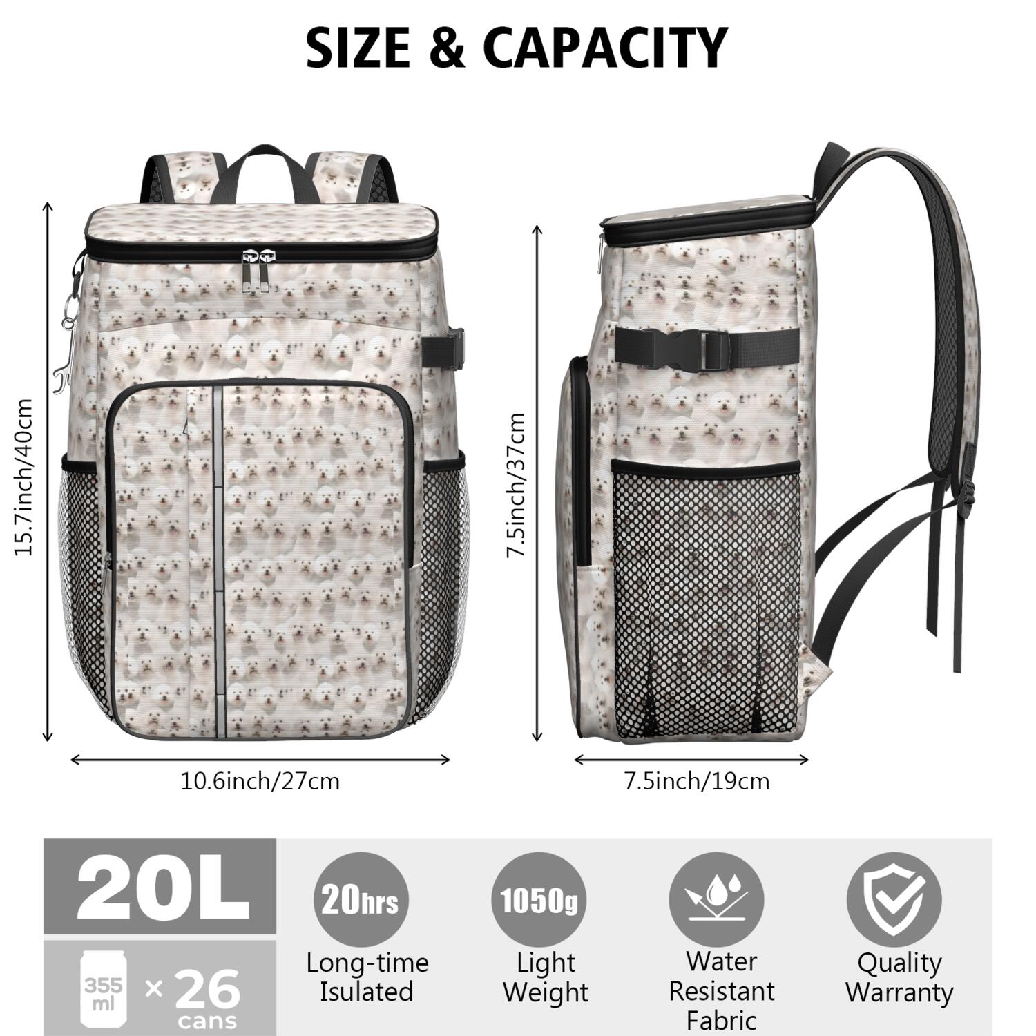 Travel Cooler Bag - Shih Tzu Dog Camping Beer Cooler Backpack with Bottle Opener- Waterproof Insulated Picnic Backpacks - Cooler Bag for Beach