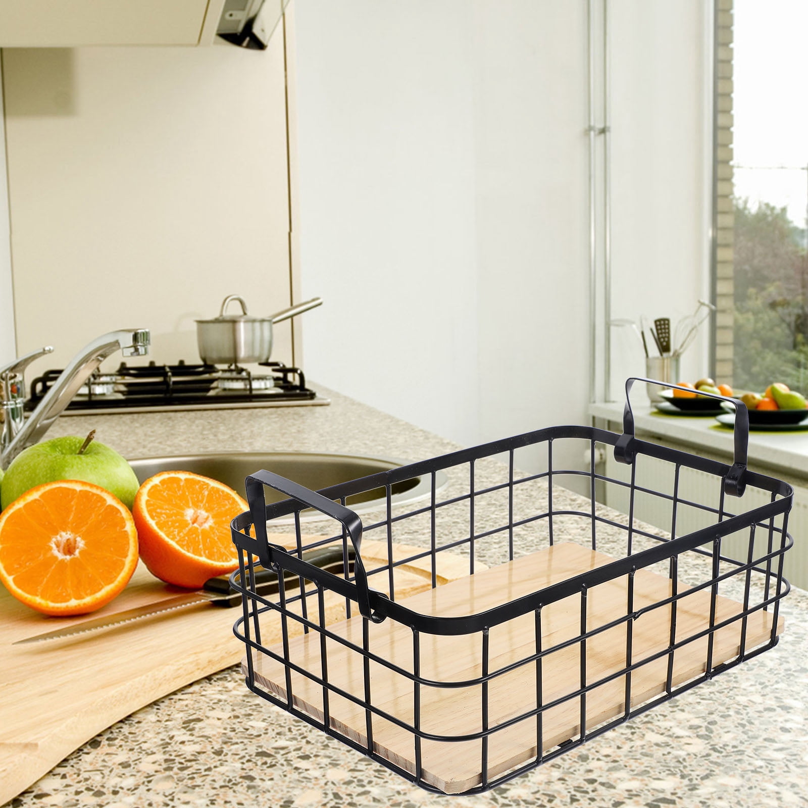 USHOBE Fruit Basket With Lid Black Wire Storage Basket Simple Design 1Pcs