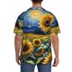 thumbnail image 3 of Balery Starry Sky Sunflower Camisa Casual de Manga Corta con Botones para Hombre, Texturizada, Estilo Cubano, para Playa, Verano-Large, 3 of 5
