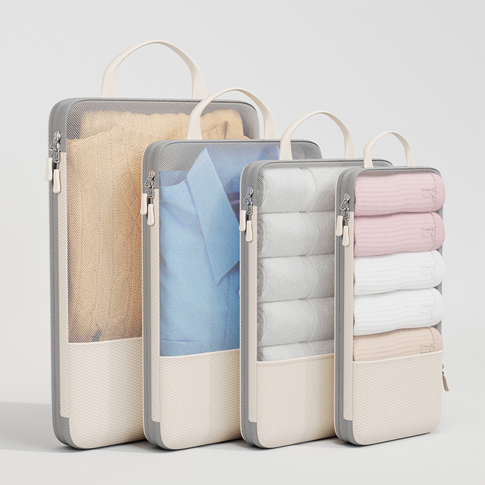 Matoen 4-Piece Travel Compression Packing Cubes Set - Lightweight Mesh Luggage Organizers for Effortless Packing, Space-Saving Storage Bags for Trips