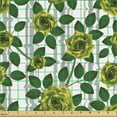 thumbnail image 2 of Floral Fabric by the Yard, Flowers Theme Realistic Golden Roses Image Green Leaves on Striped Background, Decorative Upholstery Fabric for Sofas and Home Accents, Multicolor by Ambesonne, 2 of 5