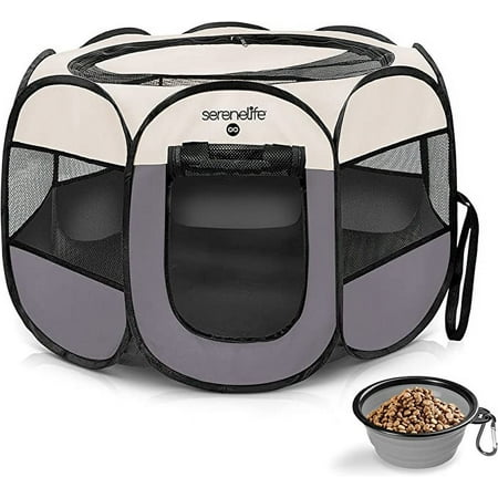 UPC: 0842893138527 | SereneLife 8-Panel Polyvinyl Large Portable Foldable Pet Tent Grey