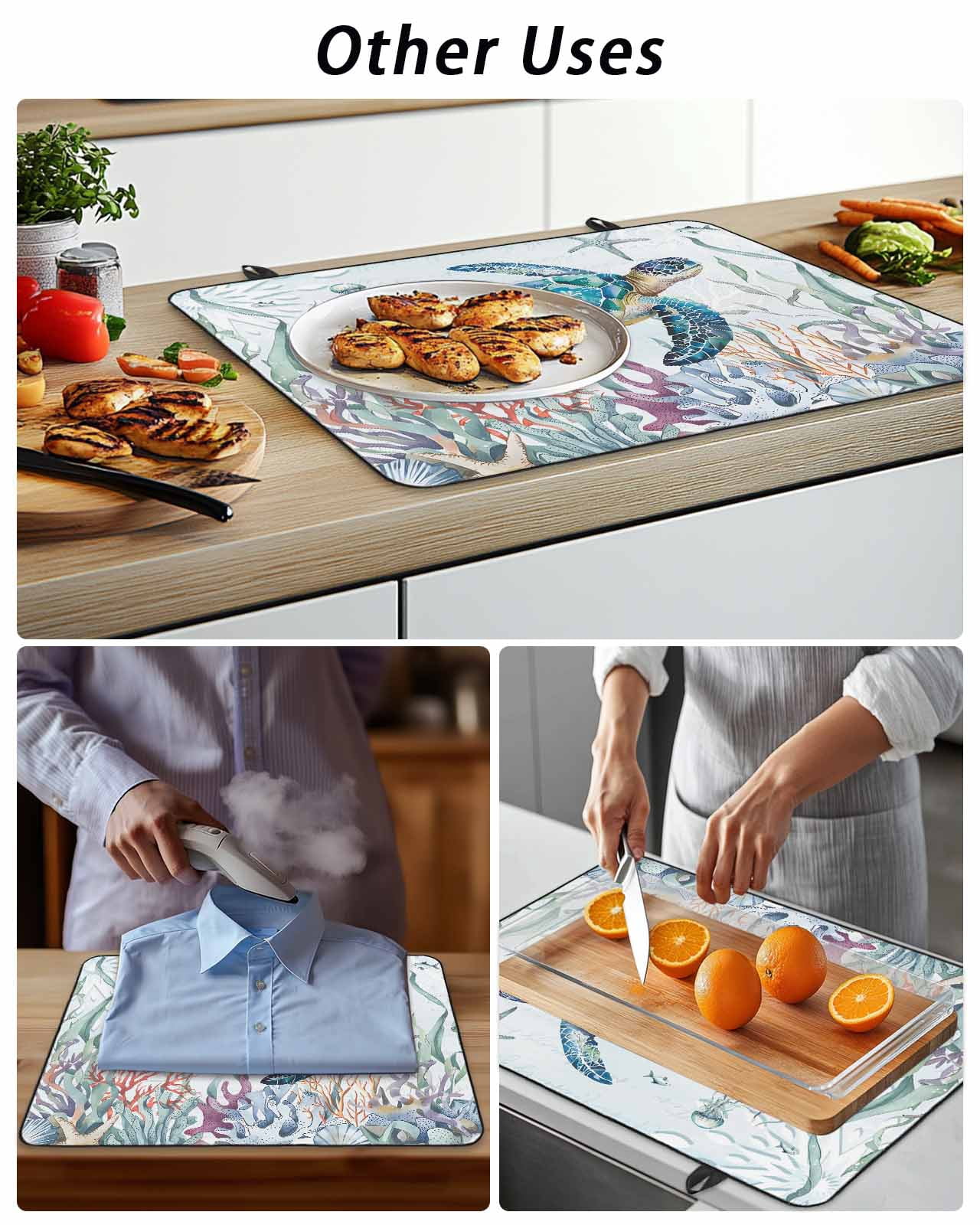 Stove Top Covers for Electric Stove, Teal Sea Turtle Coastal Glass Stovetop Cover Protector, Summer Beach Ocean Coral Induction Cooktop Protector Oven Mat for Kitchen Countertop 24"x21"