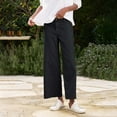 thumbnail image 6 of Huesdet Women's Summer High Waisted Cotton Linen Wide Leg Casual Pants with Pockets（Black,S）, 6 of 9