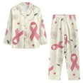 thumbnail image 3 of Suhoaziia Sleepwear for Women Plus Size Pink Ribbon Button-Down Spring/Fall Clothing Size S,Breast Cancer Awareness Elastic Sleepshirts Tracksuit Full-length Daily Wear Softness Nightgown, 3 of 6