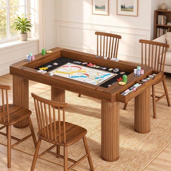 GODPAW 61" Board Game Table for 4-6 Players, Removable Top & Drawers, Gaming & Dining Table, Walnut