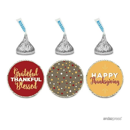 Gourmet Chocolate Favors - Chocolate Drop Labels Trio, Hershey's Kisses Party Favors, Happy Thanksgiving Harvest Pumpkin, 216-Pack