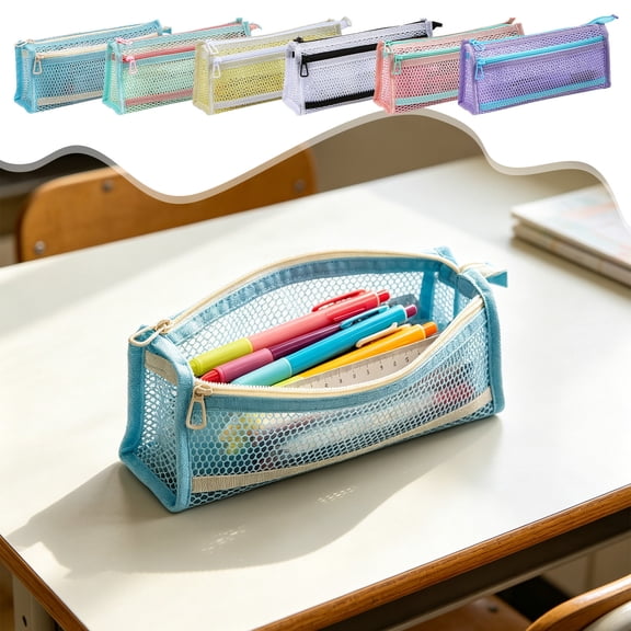 Large Capacity Pencil Case, Handheld Mesh Storage Bag, Macaron Color Multi Compartment Pen Pouch, for Students Back to School Supplies, Purple