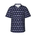 thumbnail image 2 of Xecao Purple and Blue Squares print Hawaiian shirt - a stylish short-sleeve button-down for men, perfect for casual beach and tropical outings., 2 of 9