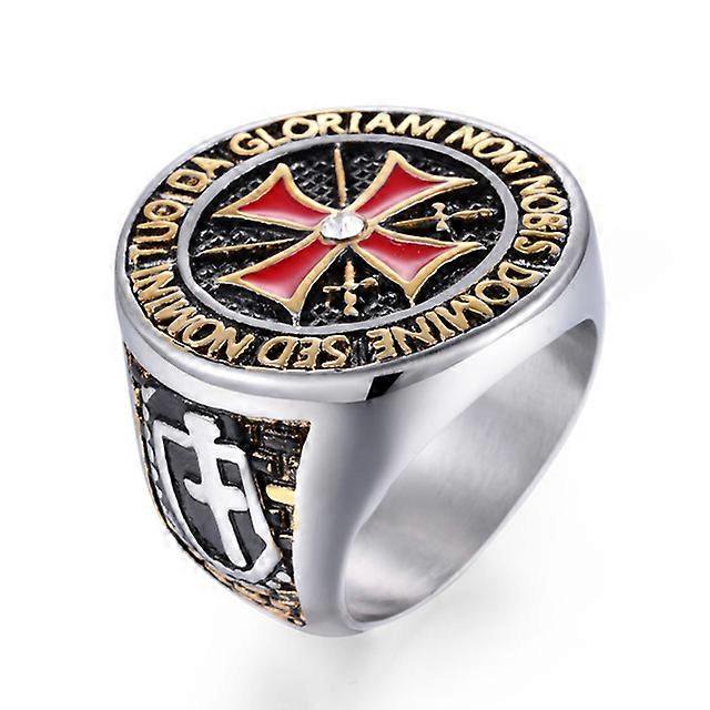 Bagues Templiers Dominateurs pour Hommes Couleur Argent Acier Inoxydable Croix Rouge Incrustée de Zircon Cubique Bague Homme Bijou Cadeau