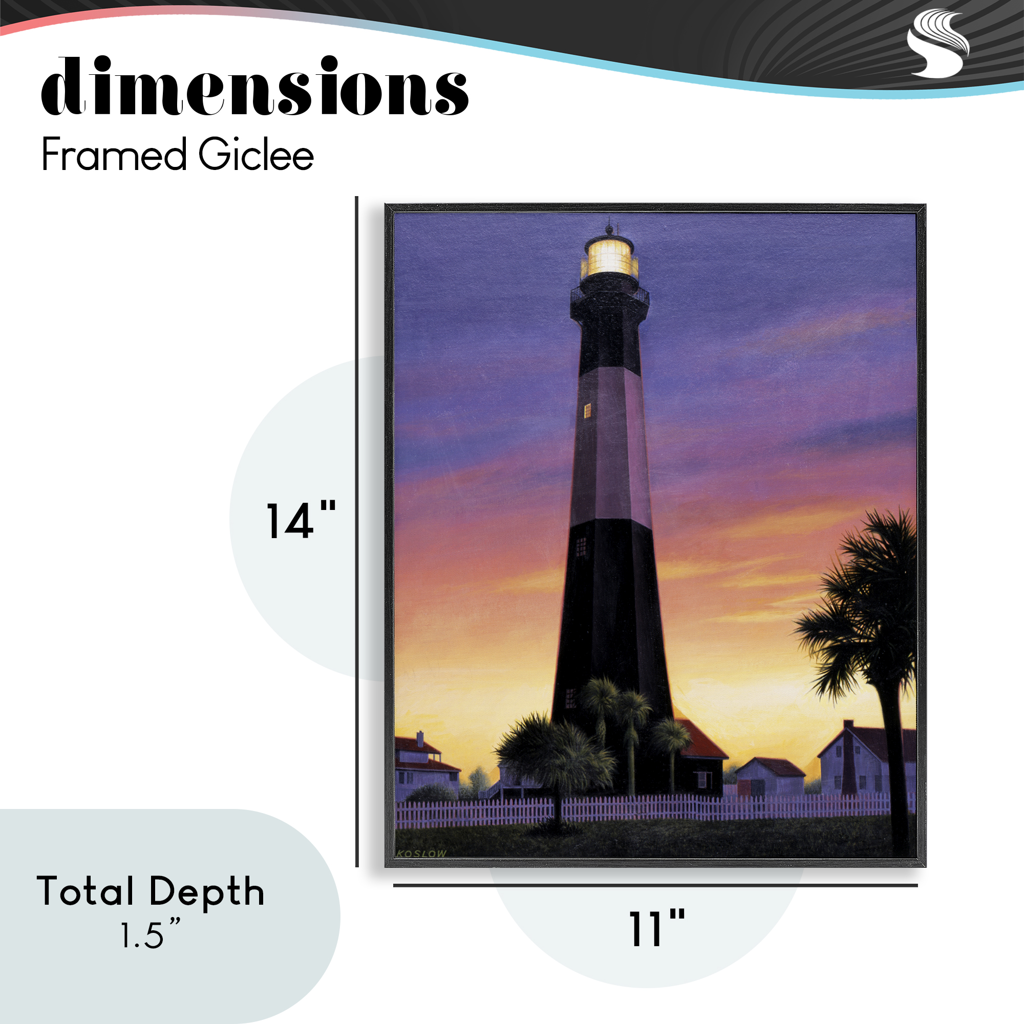 Georgia Tybee Island Lighthouse Black Framed Giclee Art, design by Wind River Studios