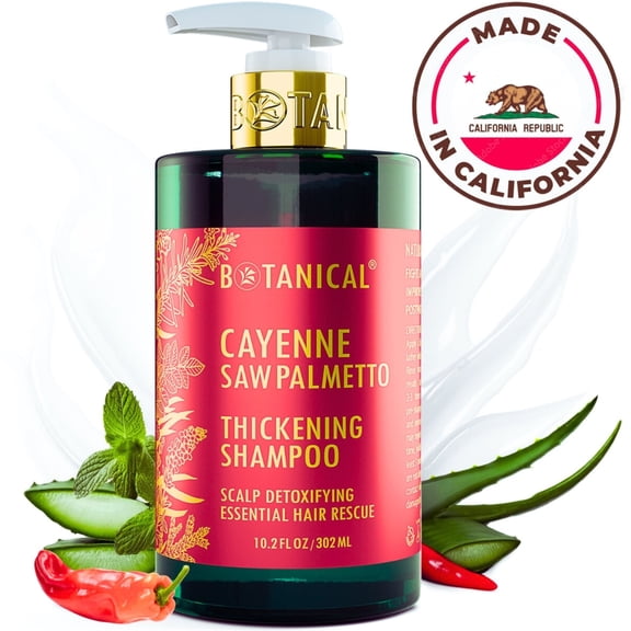 Botanical Hair Growth Lab Cayenne & Saw Palmetto Shampoo – Natural Thickening Formula for Thinning Hair and Scalp Care, 10.2 fl oz – For Women & Men