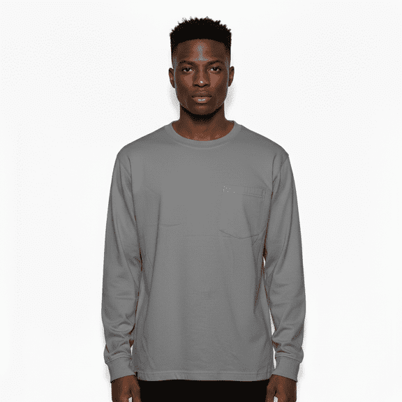 Men’s POCKET TEE Heavyweight Long Sleeve T-Shirt – 100% Cotton Workwear Crew Neck