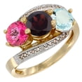 thumbnail image 1 of 14K Yellow Gold Natural Pink Topaz, Garnet & Aquamarine 3 stone Ring Round 6mm Diamond Accent, size 10, 1 of 2