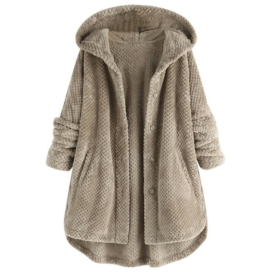 Plus Size Women Jacket Long Sleeve Button Front Pocket Hooded Outerwear Coat for Casual Comfort