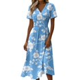 thumbnail image 2 of Boho Dresses for Women Short Sleeve Wrap V-Neck Hight Waist Sundress Casual Summer Beach Vacation Dress, 2 of 7
