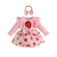 thumbnail image 3 of Tisuna Romper For Baby Girls Long Sleeve Strawberry Print Bodysuit Dress With Headband Cute Snap Closure Party Jumpsuit, Size 0-18 Months, Pink, 3 of 9