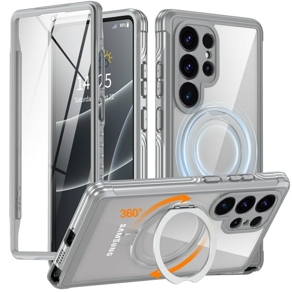 360° Rotatable Magnetic Stand for Samsung Galaxy S25 Ultra Case, Built-in Screen Protector Kickstand