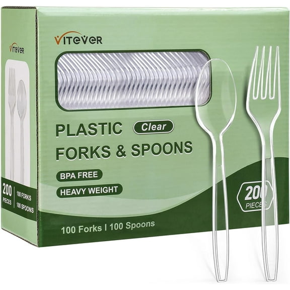 [200 Count] Disposable Plastic Silverware, Heavy Duty Forks and Spoons Set, Durable Utensils Cutlery Set for Parties, Picnics, Big Event, Daily Use - Bpa free