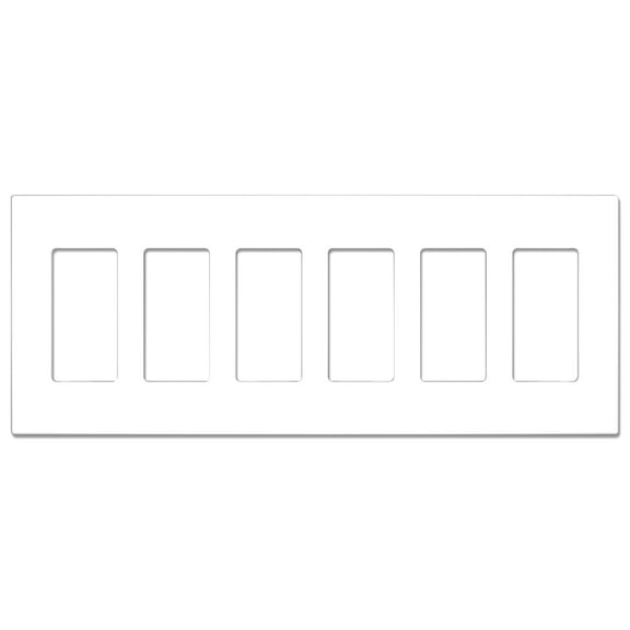 NEU 6-Gang Screwless Mid-Size Decorator Light Switch Outlet Cover Wall Plates, 12" x 4.75", Unbreakable Polycarbonate Thermoplastic, Glossy White