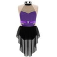 thumbnail image 4 of Miutii Girls Lyrical Dance Bodysuit Shiny Rhinestones Sleeveless Mock Neck Gymnastics Leotards Jumpsuit Dancewear Purple&Black 12, 4 of 5