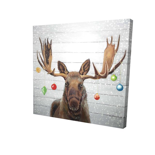 Moose has christmas balls - 36"x36" canvas - Print on demand
