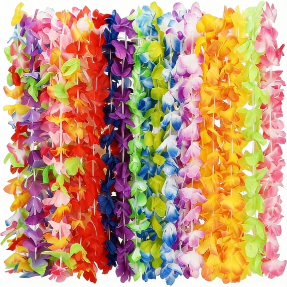 36pcs Hawaiian Leis Bulk, Colorful Tropical Flower Necklace, Leis for Luau Party Decorations, Summer Party Supplies