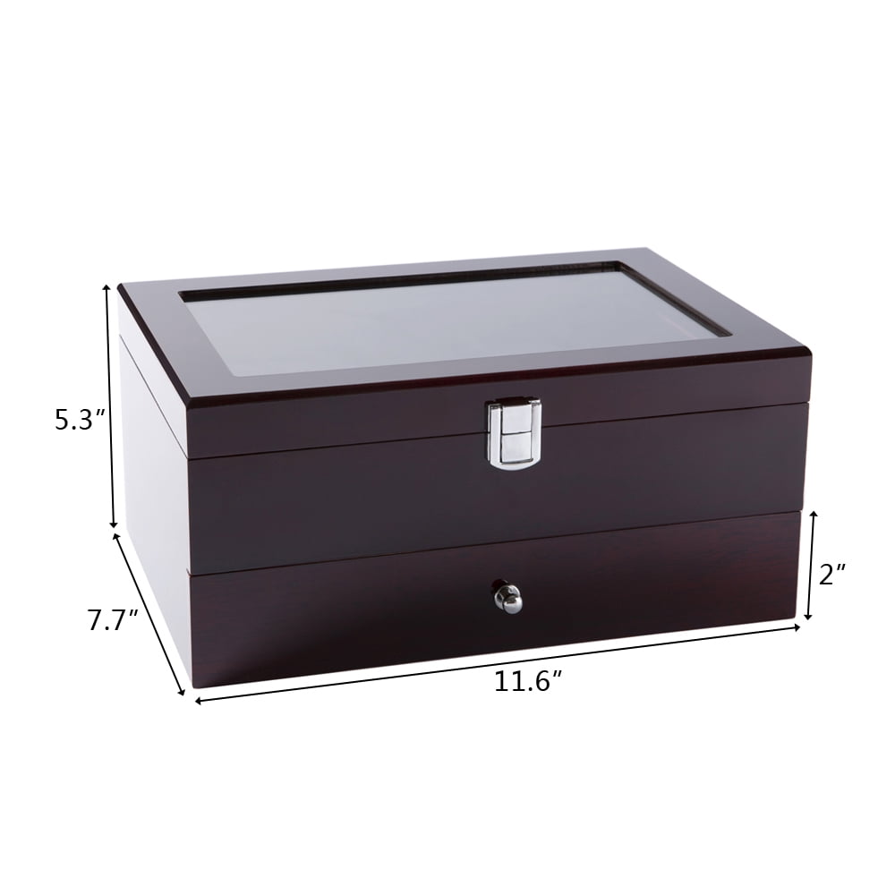 Lowestbest 10 Slots Wooden Watch Box, Jewelry Organizer Storage Case with Real Glass Top Lowestbest 10 Slots Wooden Watch Box, Jewelry Organizer Storage Case with Real Glass Top