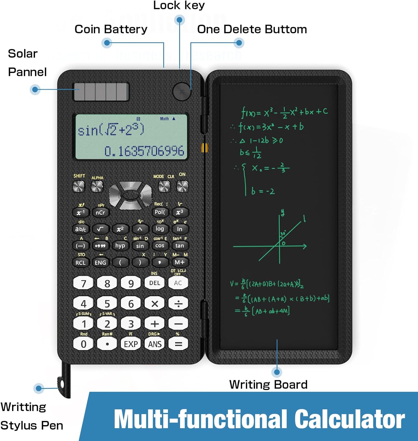 Newyes 82MS Scientific Calculator with Writing Tablet, Black photo 5