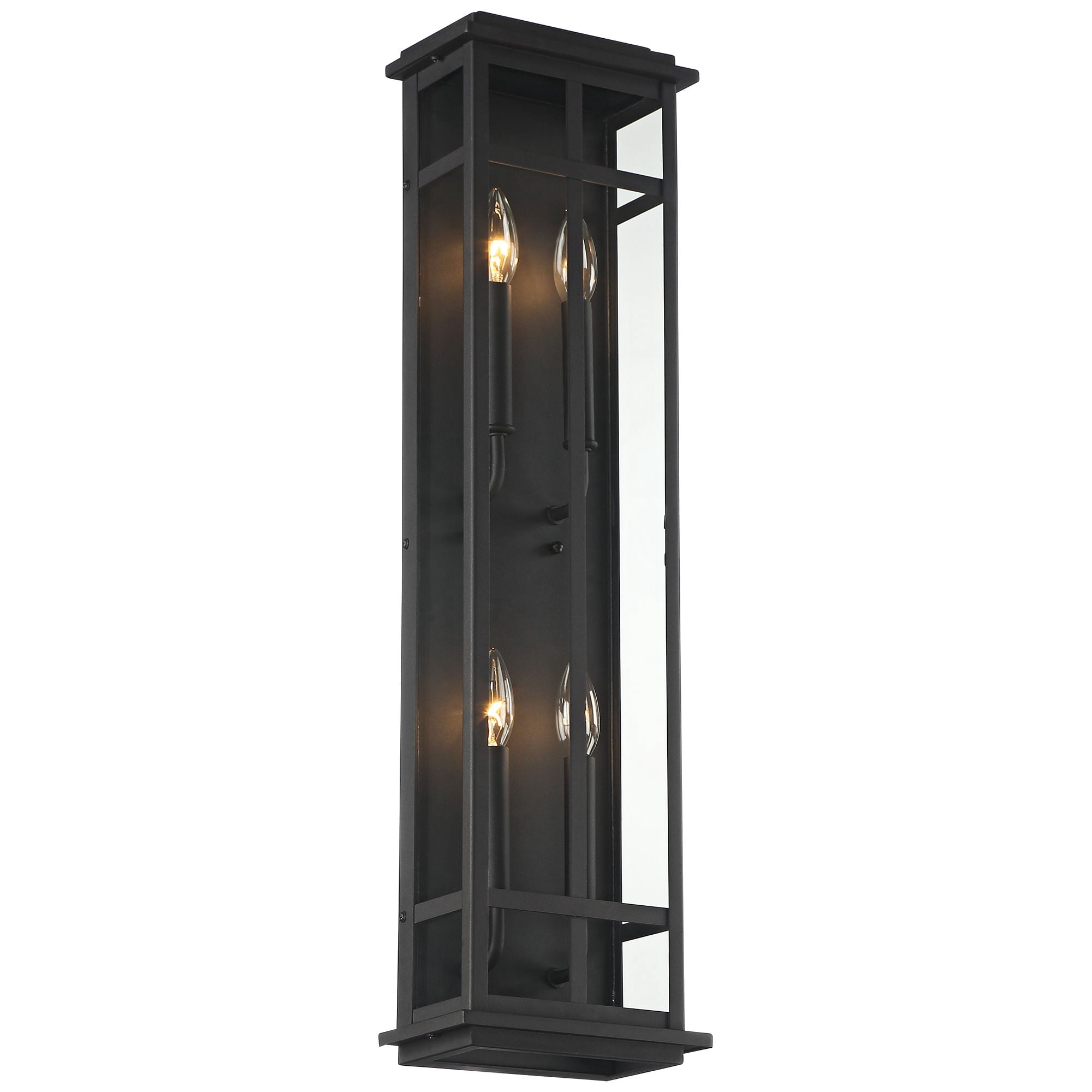 Possini Euro Design Metrix 30" High Farmhouse Rustic Rectangular Outdoor Wall Light Fixture Mount Porch 4-Light Black Glass Shade