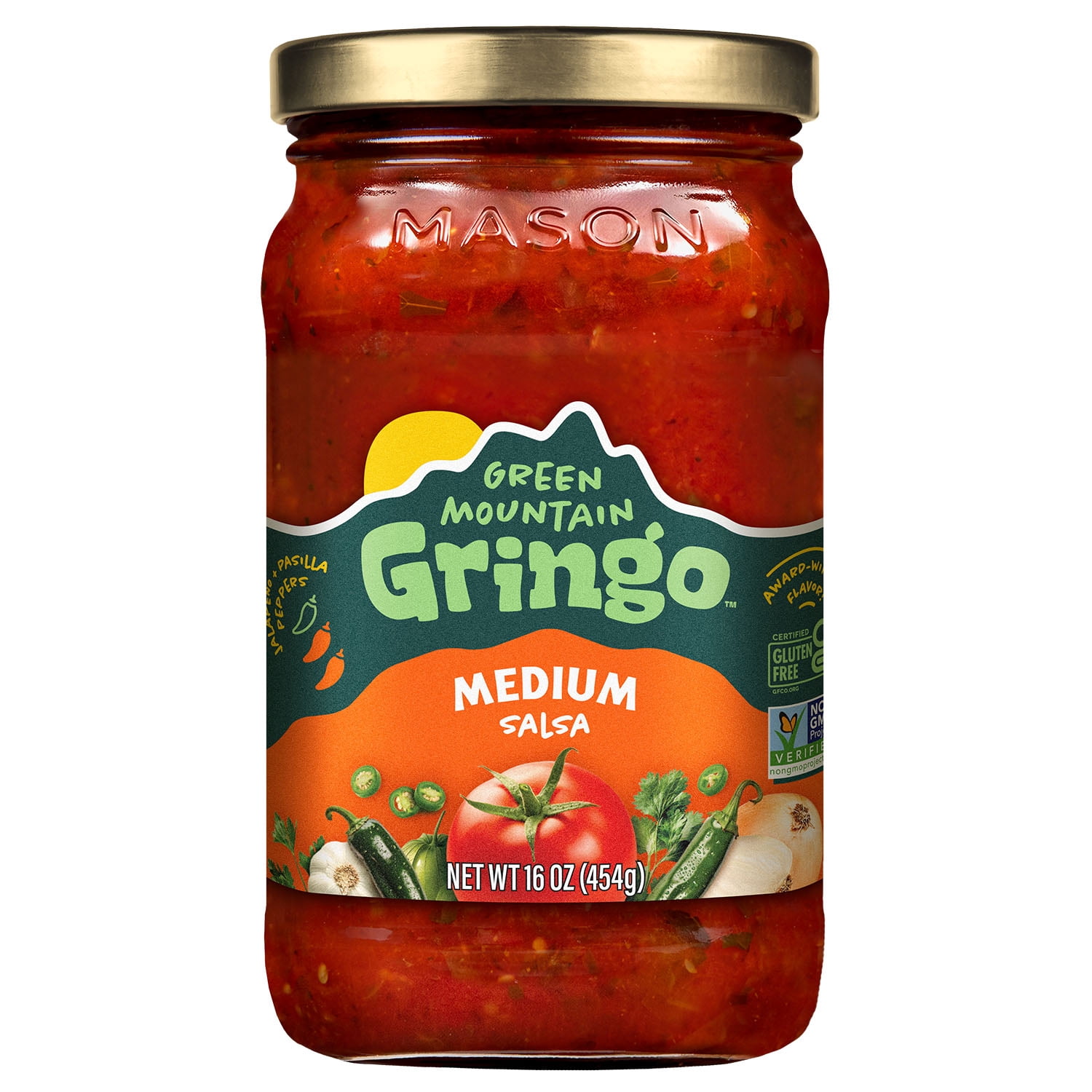 (2 pack) Green Mountain Gringo Medium Salsa 16oz, Gluten-Free Certified, Non-GMO Project Verified