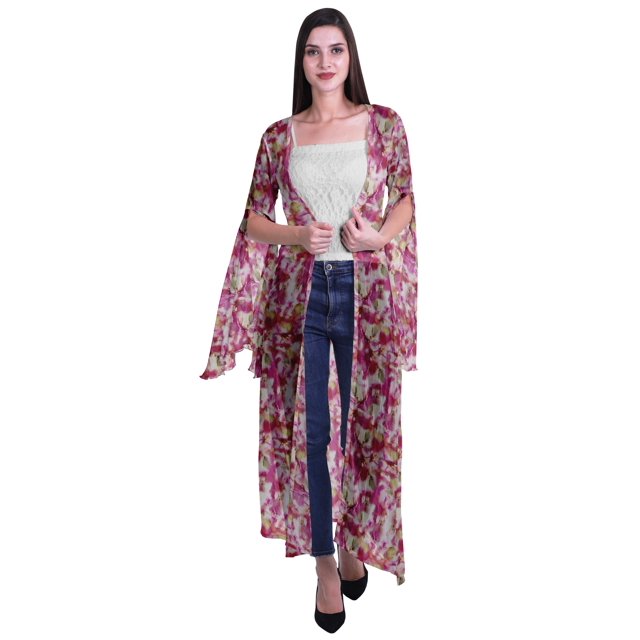 Moomaya Viscose Georgette Printed Long Shrug Slit Sleeves Cardigans For Women